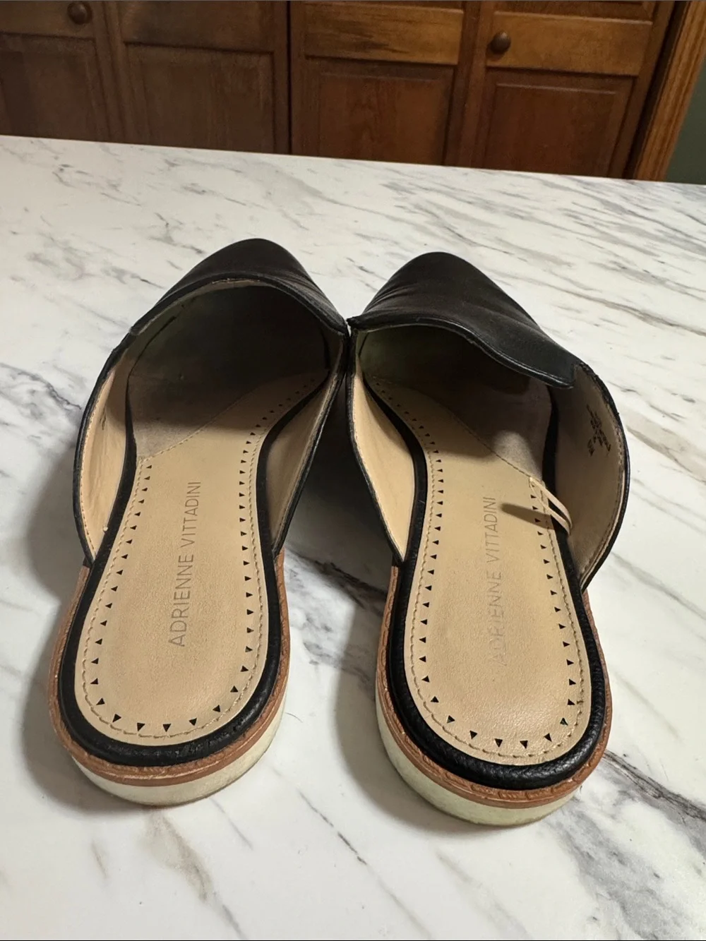Adrienne Vittadini Black Pointed Leather Slip-On Mules